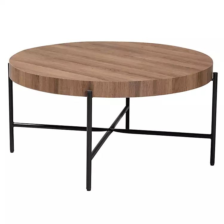 New! Round Light Brown Wood X Base Coffee Table | Kirkland's Home