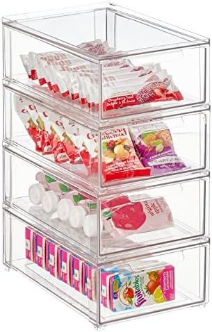 mDesign Plastic Pantry Organization and Storage Bin w/Pull Out Drawer - Shallow Stackable Kitchen... | Amazon (US)