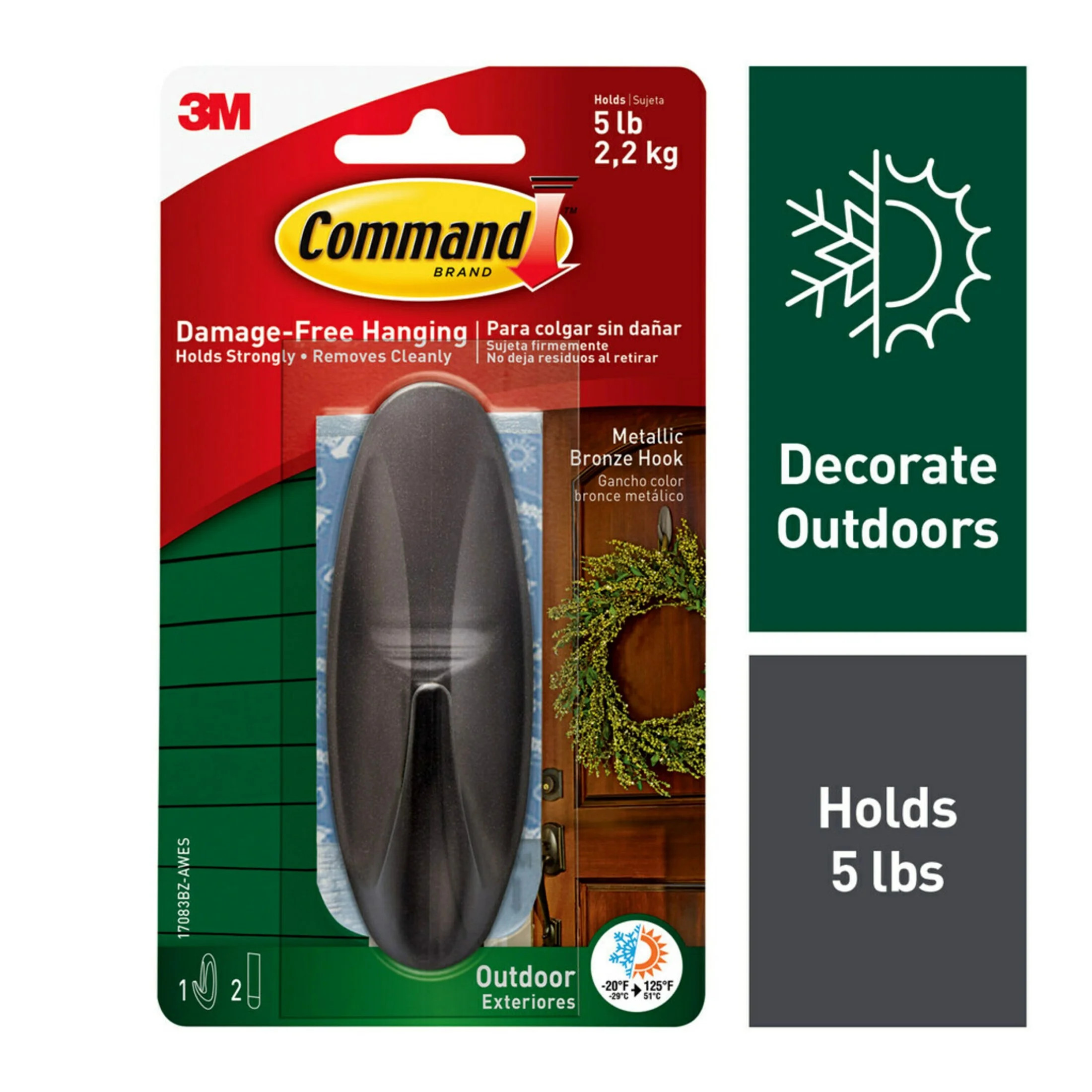 Command Outdoor Metallic Bronze Hook, Large, 1 Hook, 2 Strips/Pack | Walmart (US)