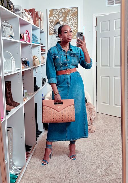 I never resist a denim moment. Paired it with brown and I love the look turned out. 
Wearing a large in this dress, but you can stick to your regular size and it has no stretch.


#LTKstyletip #LTKfindsunder50 #LTKSeasonal