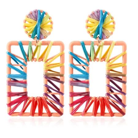 Rattan Raffia Hoop Drop Earrings for Women Geometric Handmade Colorful Rainbow Earring Gift for Moth | Walmart (US)