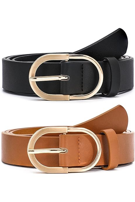 JASGOOD 2 Pack Women Leather Belts for Jeans Pants Fashion Dresses Ladies Belt with Gold Buckle B... | Amazon (US)