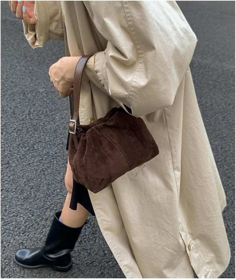 Women Vintage Suede Handbags Tote Handbag Drawstring Bucket Bag Slouchy Crossbody Shoulder Bag Sa... | Amazon (US)