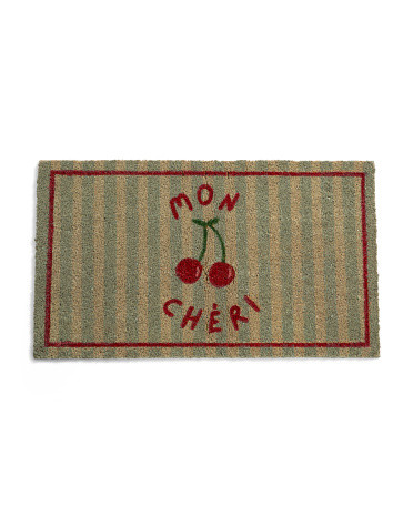 34x20 Mon Cheri Striped Cherries Coir Doormat | TJ Maxx