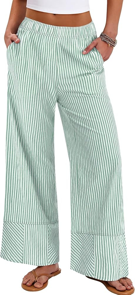 ANRABESS Womens Gingham Pants Checkered Plaid Striped Boxer Wide Leg Palazzo Pants Lounge PJ Bott... | Amazon (US)
