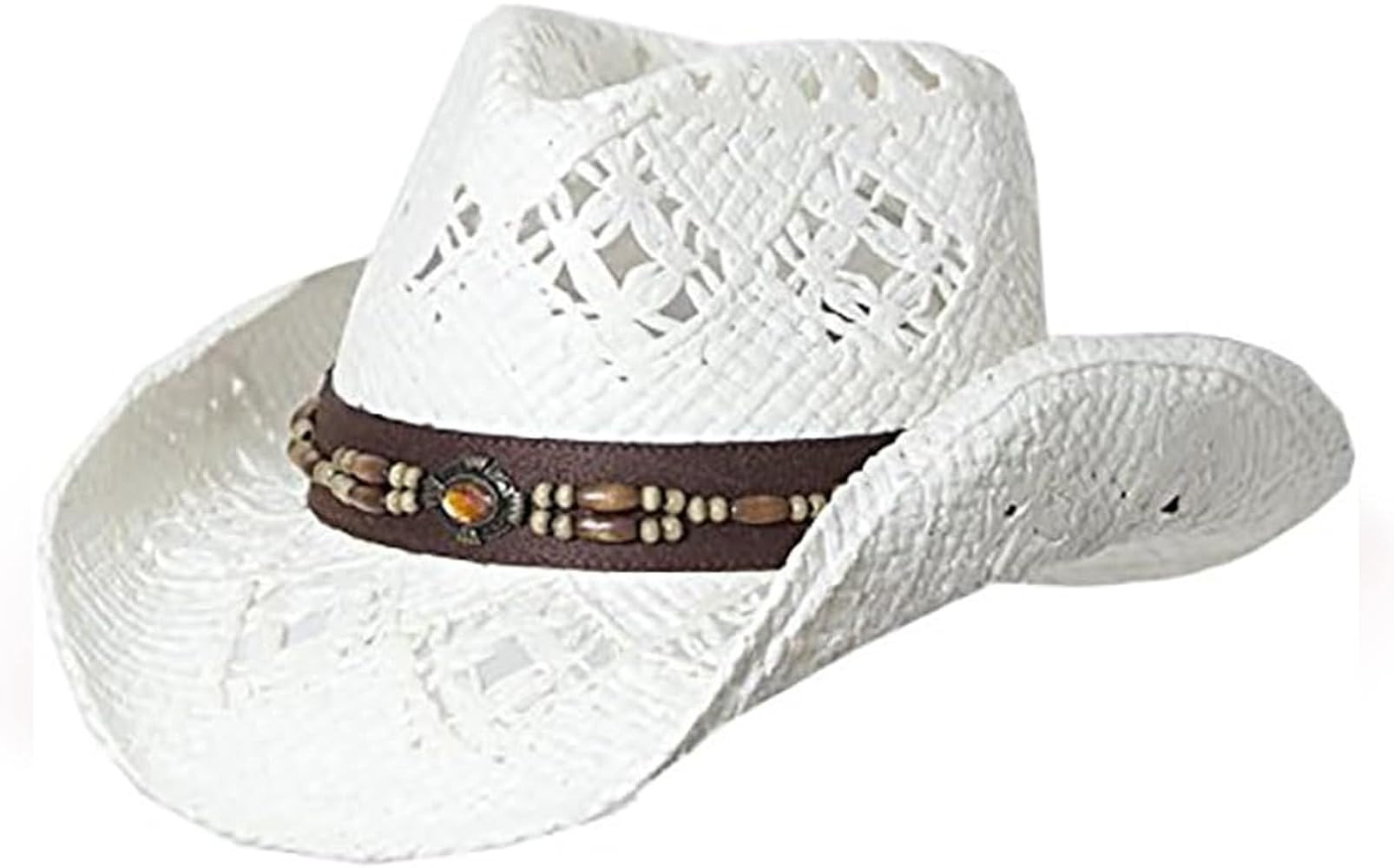 TOVOSO Straw Cowboy Hat for Women with Beaded Trim and Shapeable Brim | Amazon (US)