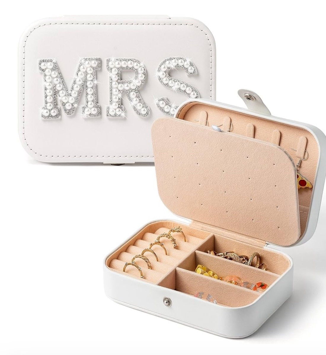 Bride travel jewelry box from Belanttega 

MRS Travel Jewelry Box for Bride | Travel | Portable Jewelry Case | Small Jewelry Organizer | Travel Accessories for Women | Bachelorette gift | Bridal Shower Gift Engagement Presen