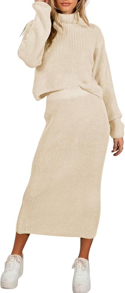 Pink Queen Women's Fall 2 Piece Sweater Set Rib Knit Long Sleeve Cross Criss Top Maxi Bodycon Ski... | Amazon (US)
