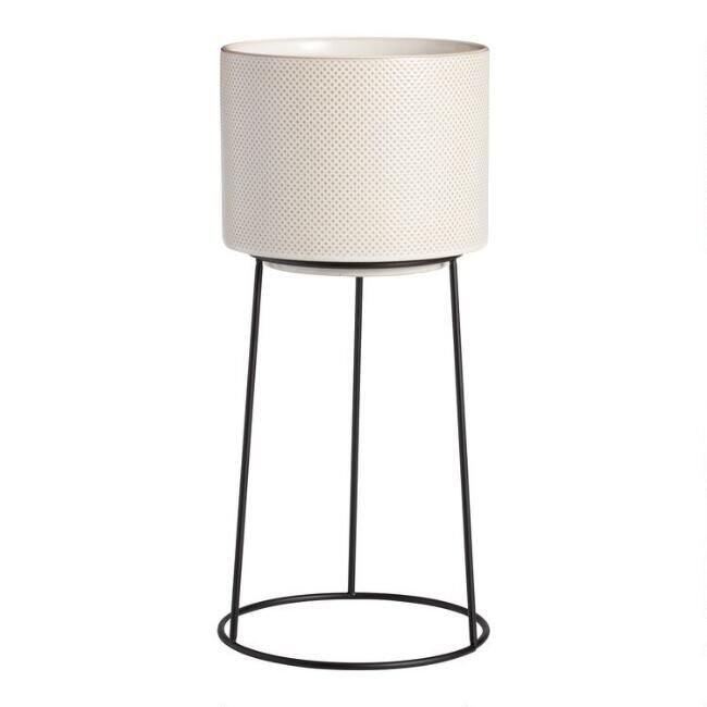 Ivory Ceramic Amelia Planter with Metal Stand | World Market