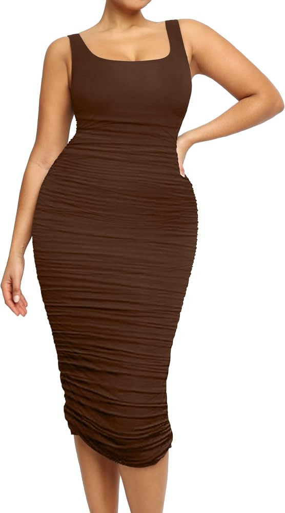 SHAPELLX Shaper Dress Sexy Ruched Bodycon Dress for Women Built-in 360° Tank Top Casual Party Cl... | Amazon (US)