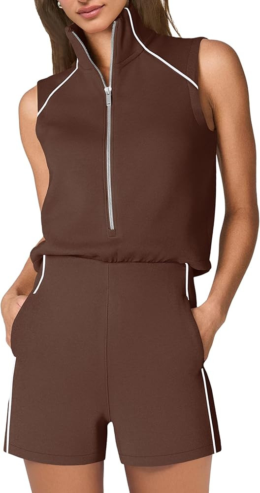 SENSERISE Rompers for Womens One Piece Jumpsuits Casual Sleeveless Half Zipper 2026 Summer Vacati... | Amazon (US)