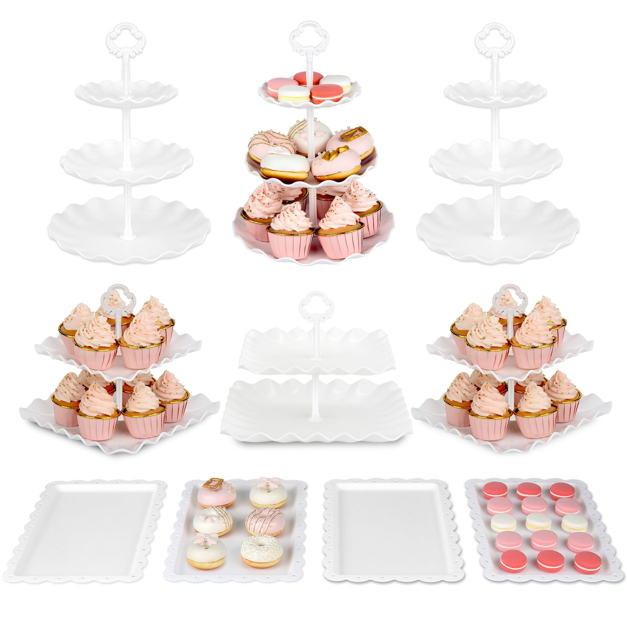Pack of 10 NWK Cake Stand Set with 3 x Two-Tier and 3 x Three-Tier Cupcake Stands, 4 x Appetizer ... | Amazon (US)