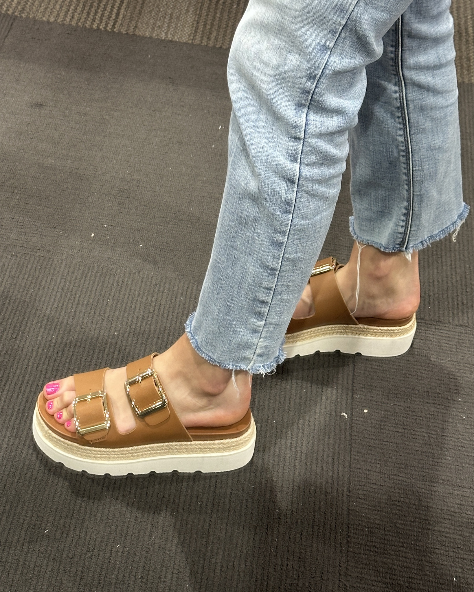 Well aren’t these the cutest little platform sandals that ever did live?!  I am pictured in the size 7.5, which are too small. They didn’t have my size 8. So I would go true to size on these ones. #platform #platformsandals #sandals #womensshoes #womenssandals #summerfashion 

#LTKFindsUnder100 #LTKShoeCrush