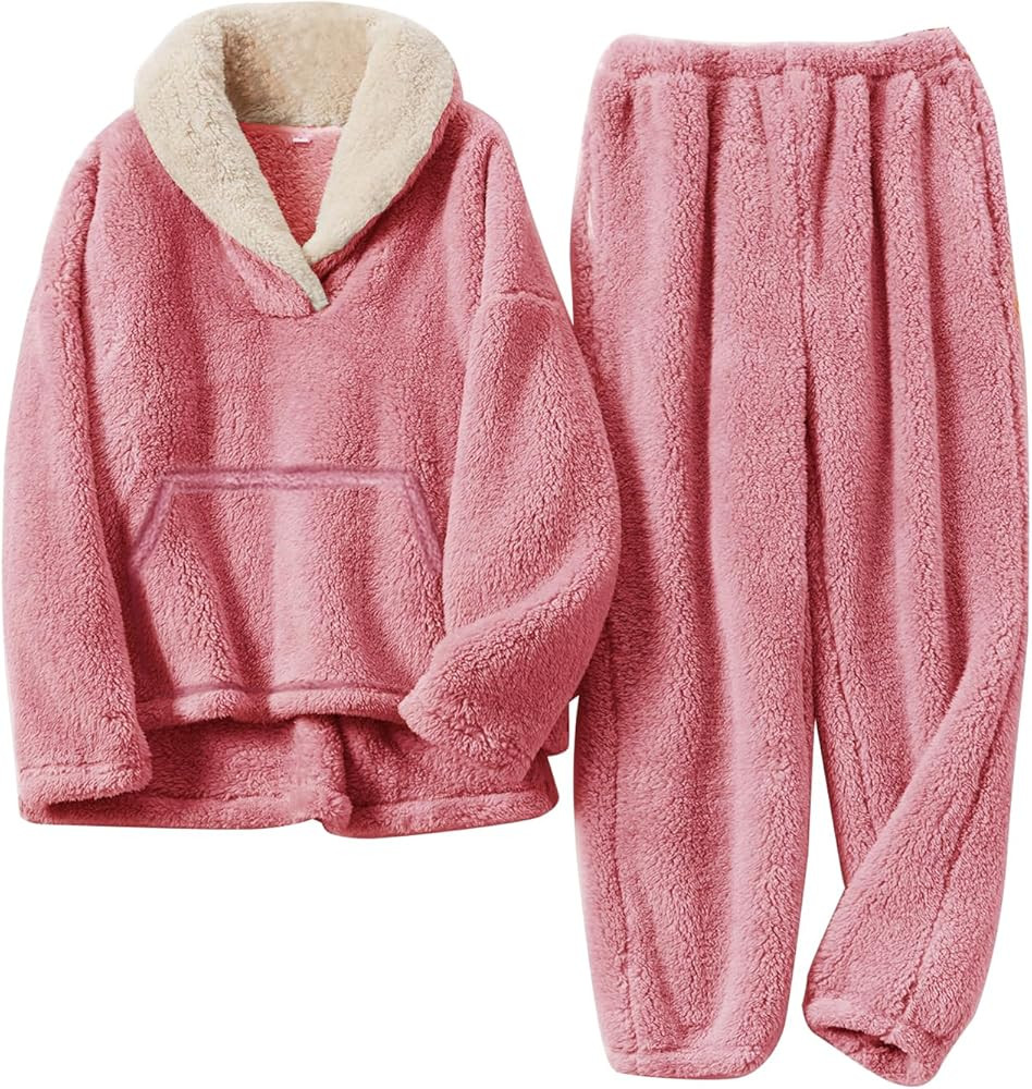 Girls Fuzzy Fleece Pants Set Winter Fluffy 2 Piece Outfits Flannel Pullover Sweatshirt Sets Sweat... | Amazon (US)