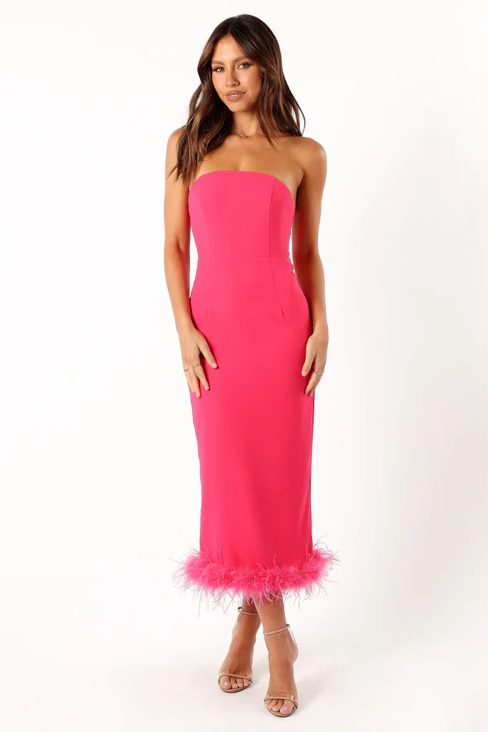 Darbie Strapless Feather Midi Dress - Berry | Petal & Pup (US)