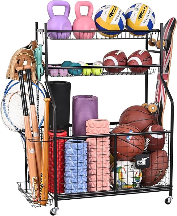 Mythinglogic Sports Equipment Garage Organizer,Garage Ball Storage for Sports Gear and Toys, Roll... | Amazon (US)