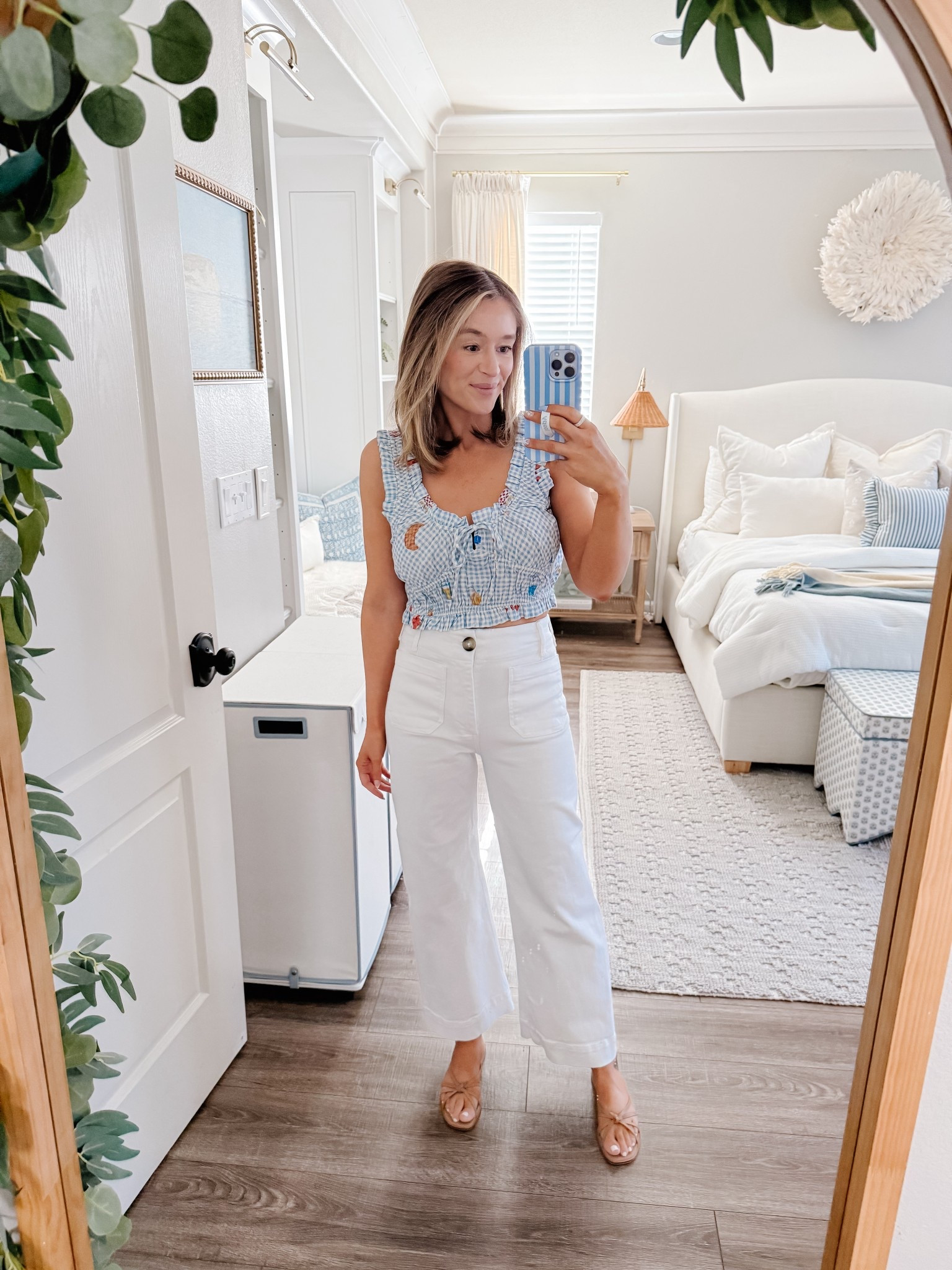 Crop top pj shirt with wide leg white pants. I love this top more as an everyday shirt rather than for pjs. 

#LTKStyleTip 

#LTKHome