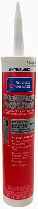 Sherwin Williams Powerhouse Sellador de l\u00e1tex acr\u00edlico siliconizado, color blanco, 10 o... | Amazon (US)