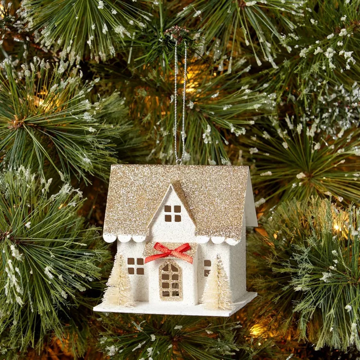 Paper House with White Sisal Trees & Gold Roof Christmas Tree Ornament - Wondershop™ | Target