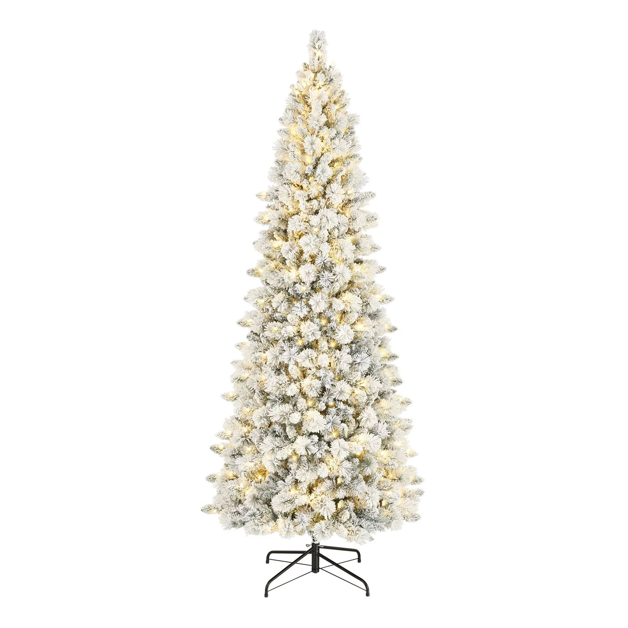 9 ft Pre-Lit Flocking Tahoe Spruce Christmas Tree, 450 LED, Green, by Holiday Time | Walmart (US)