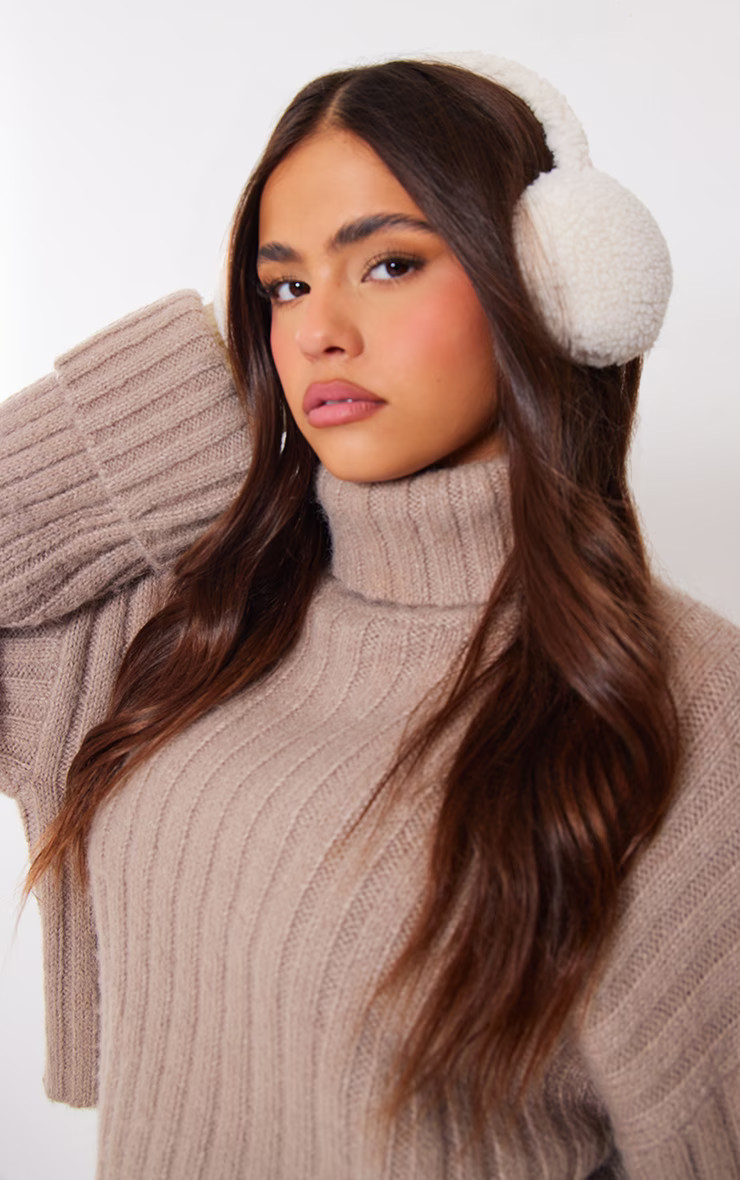 Cream Teddy Ear Muffs | PrettyLittleThing US