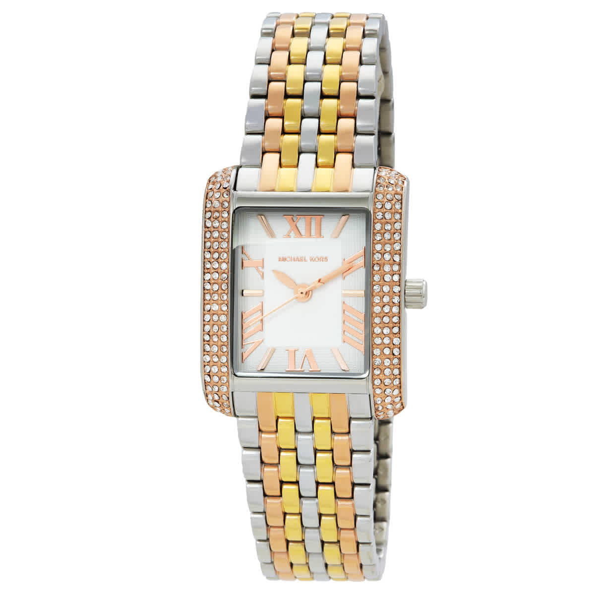 Michael Kors Emery Tri-Tone Quartz Crystal White Dial Ladies Watch MK4744 | Jomashop.com & JomaDeals.com