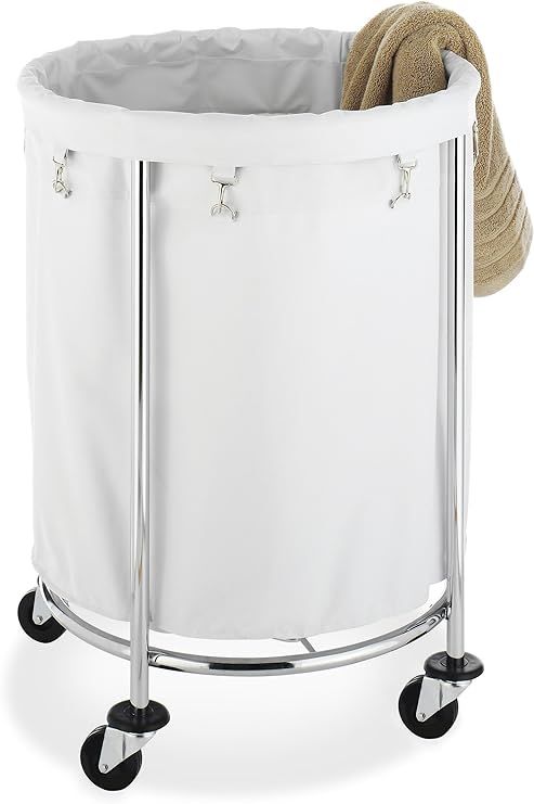 Whitmor Round Commercial Removable Liner and Heavy Duty Wheels-Chrome Laundry Hamper, Silver and ... | Amazon (US)