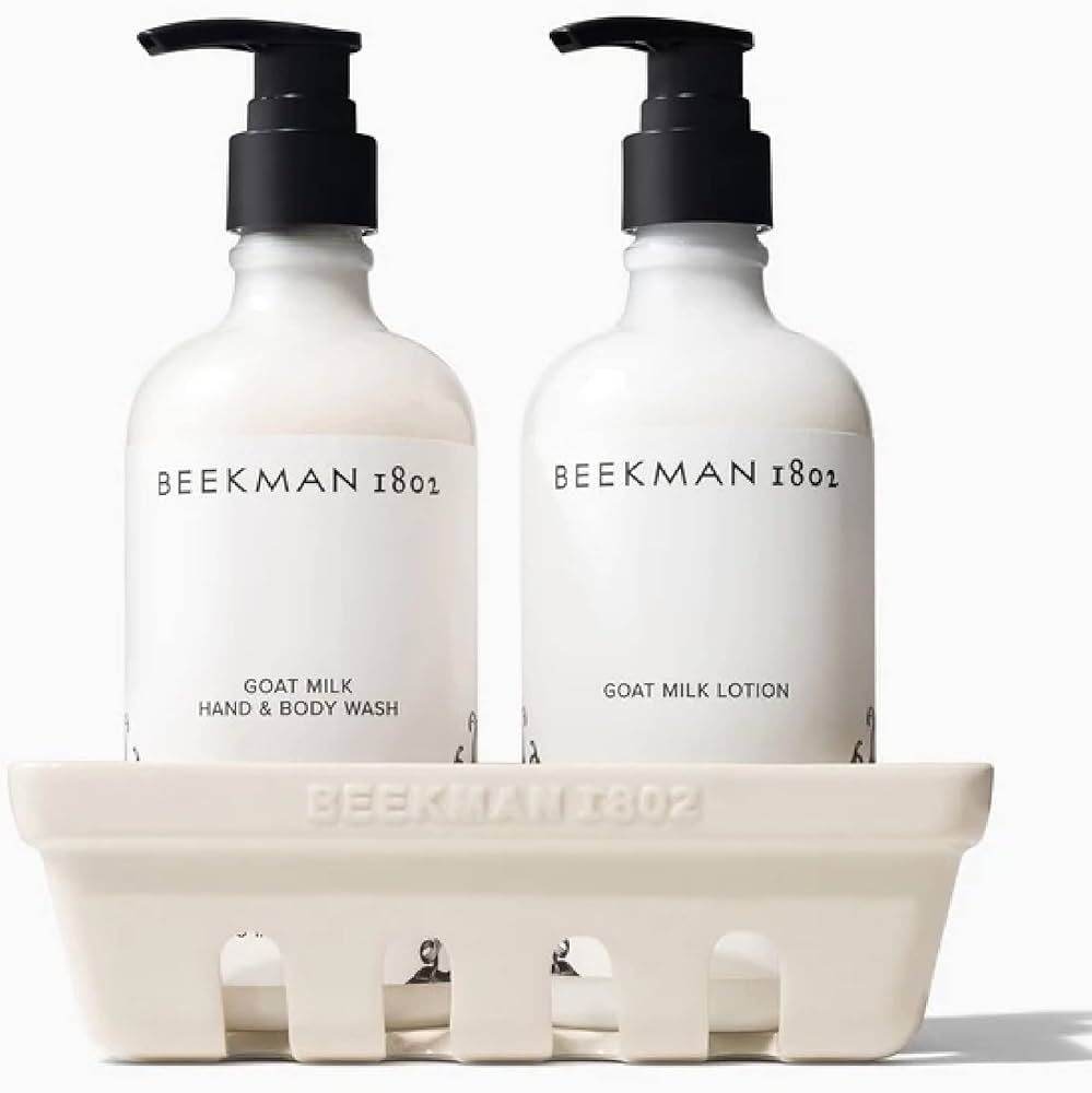 Beekman 1802 Hand Care Ceramic Caddy Set - 12.5 oz Each - Goat Milk-Based Hand Wash & Lotion for ... | Amazon (US)