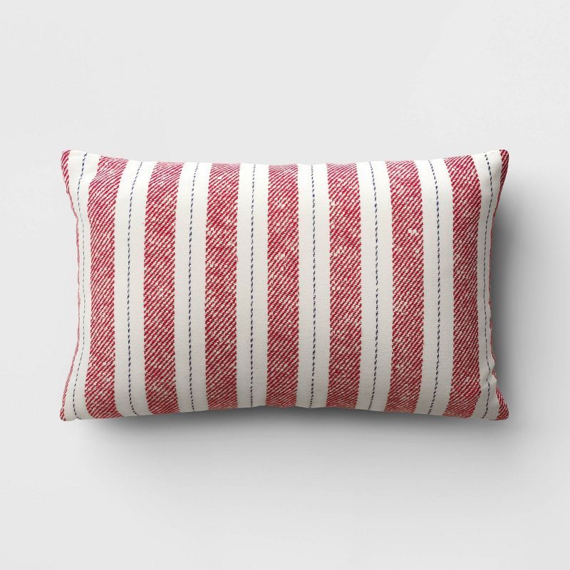 Oversize Yarn Dyed Americana Striped Slub Lumbar Throw Pillow Red/Ivory - Threshold™ | Target