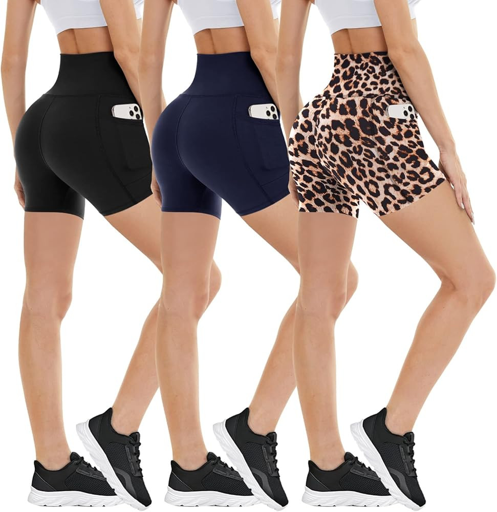 3 Pack Biker Shorts with Pockets for Women – 8"/5" High Waisted Tummy Control Workout Spandex S... | Amazon (US)
