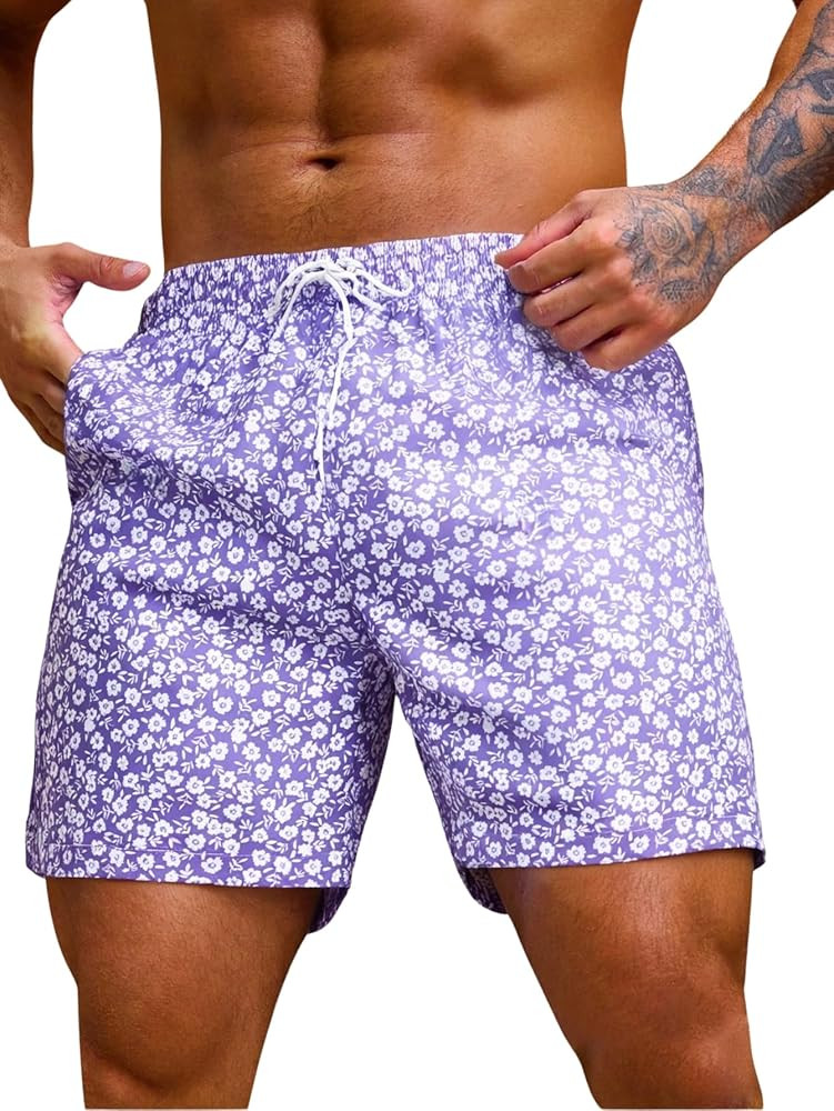 Verdusa Men's 7“ Swim Trunks Quick Dry Mesh Lining Beach Shorts Bathing Suit with Pockets | Amazon (US)