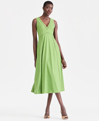 Women's Sleeveless V-Neck Linen-Blend Midi Dress, Macy's Exclusive | Macy's