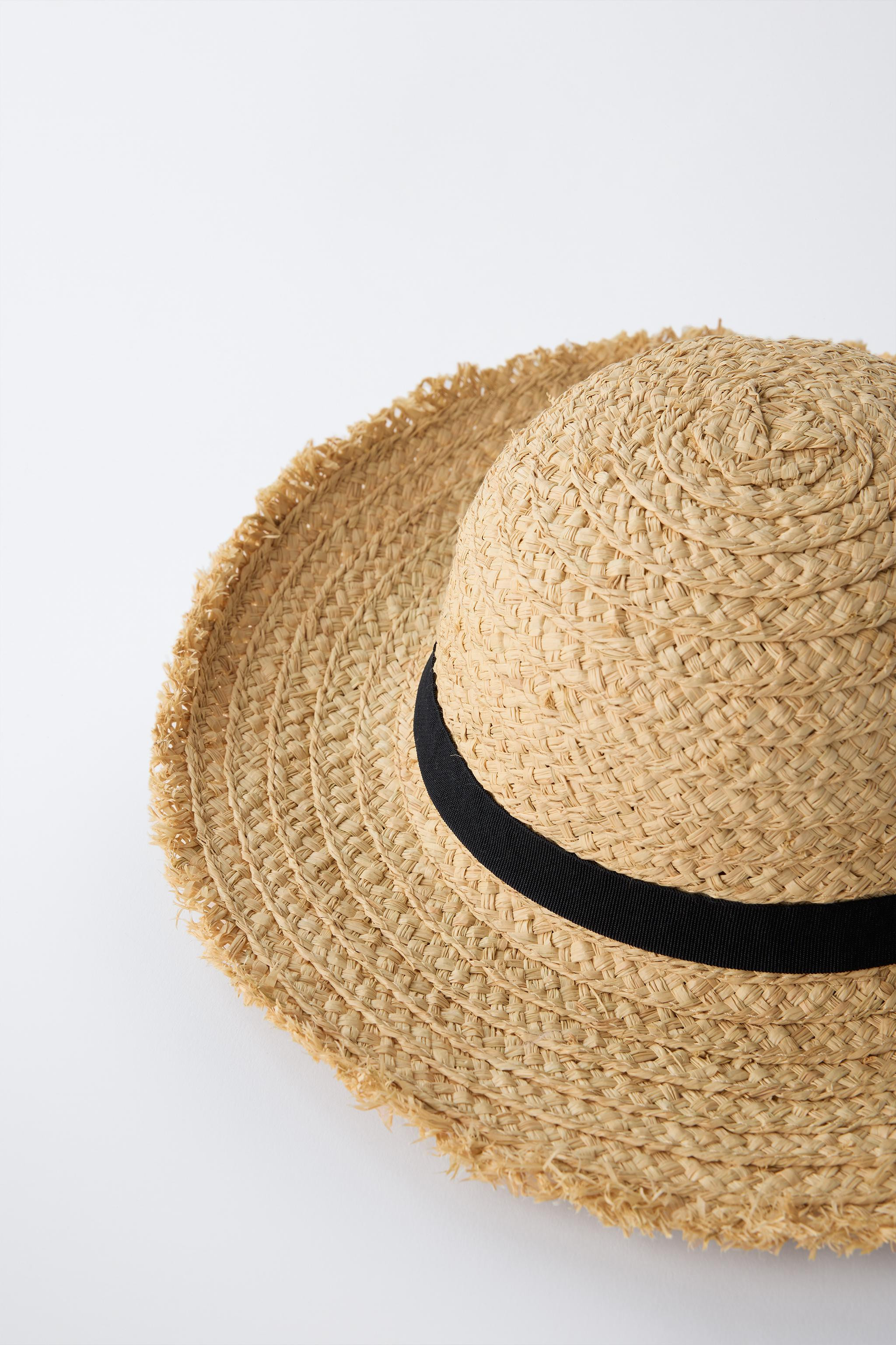 FRAYED RAFFIA BOATER HAT | Zara US