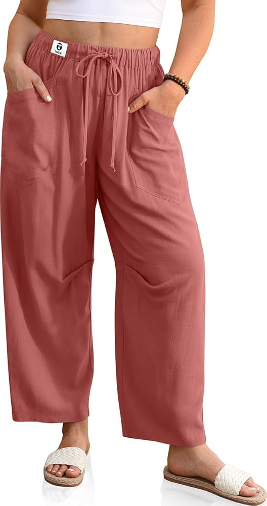 TARSE Womens Linen Baggy Harem Pants Wide Leg Lounge Drawstring Barrel Pants Casual Beach Trouser... | Amazon (US)