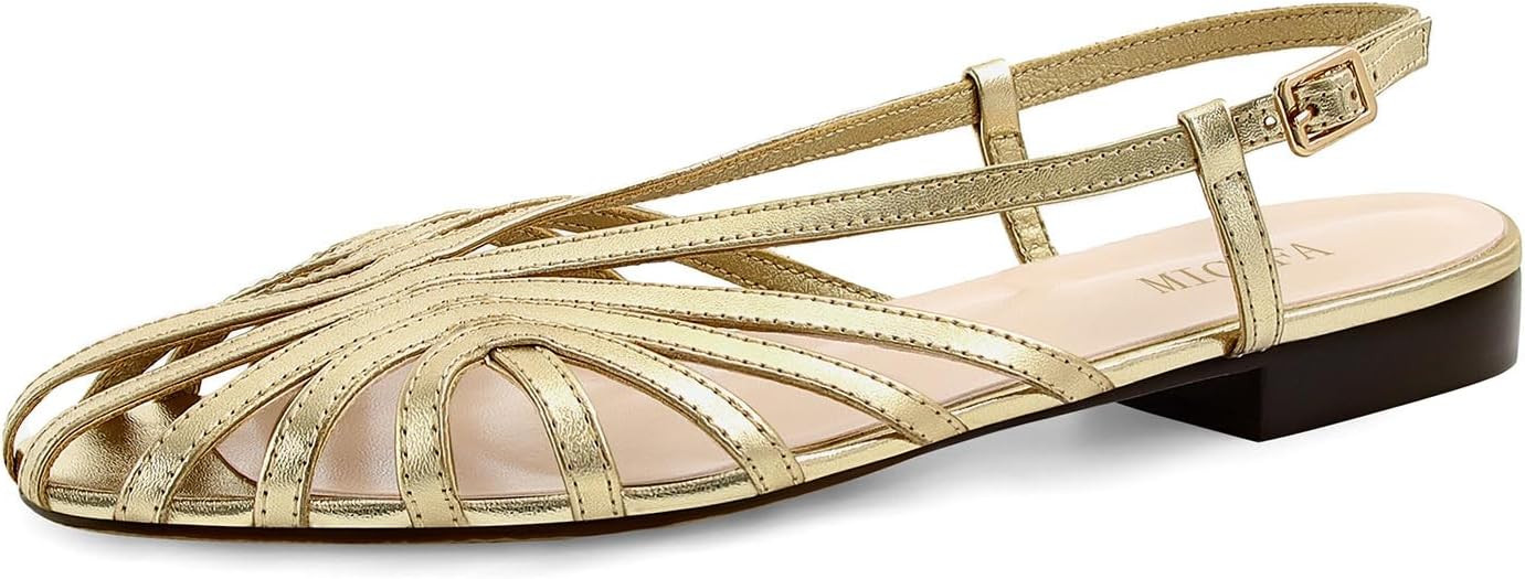 MICIFA Slingback Flat Sandals for Women Square Toe Low heel Sandals Buckle Strap Slip on Flats Su... | Amazon (US)