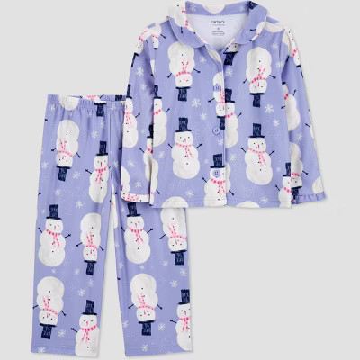 Carter's Just One You®️ Toddler Girls' 2pc Long Sleeve Snowman Christmas Coat Pajama Set - Pur... | Target