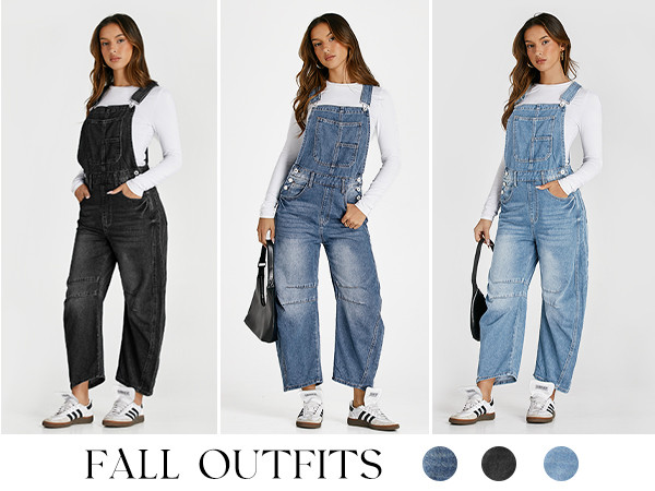 PLNOTME Womens Denim Bib Overalls Barrel Leg Adjustable Strap Jean Pants Jumpsuits with Pockets | Amazon (US)