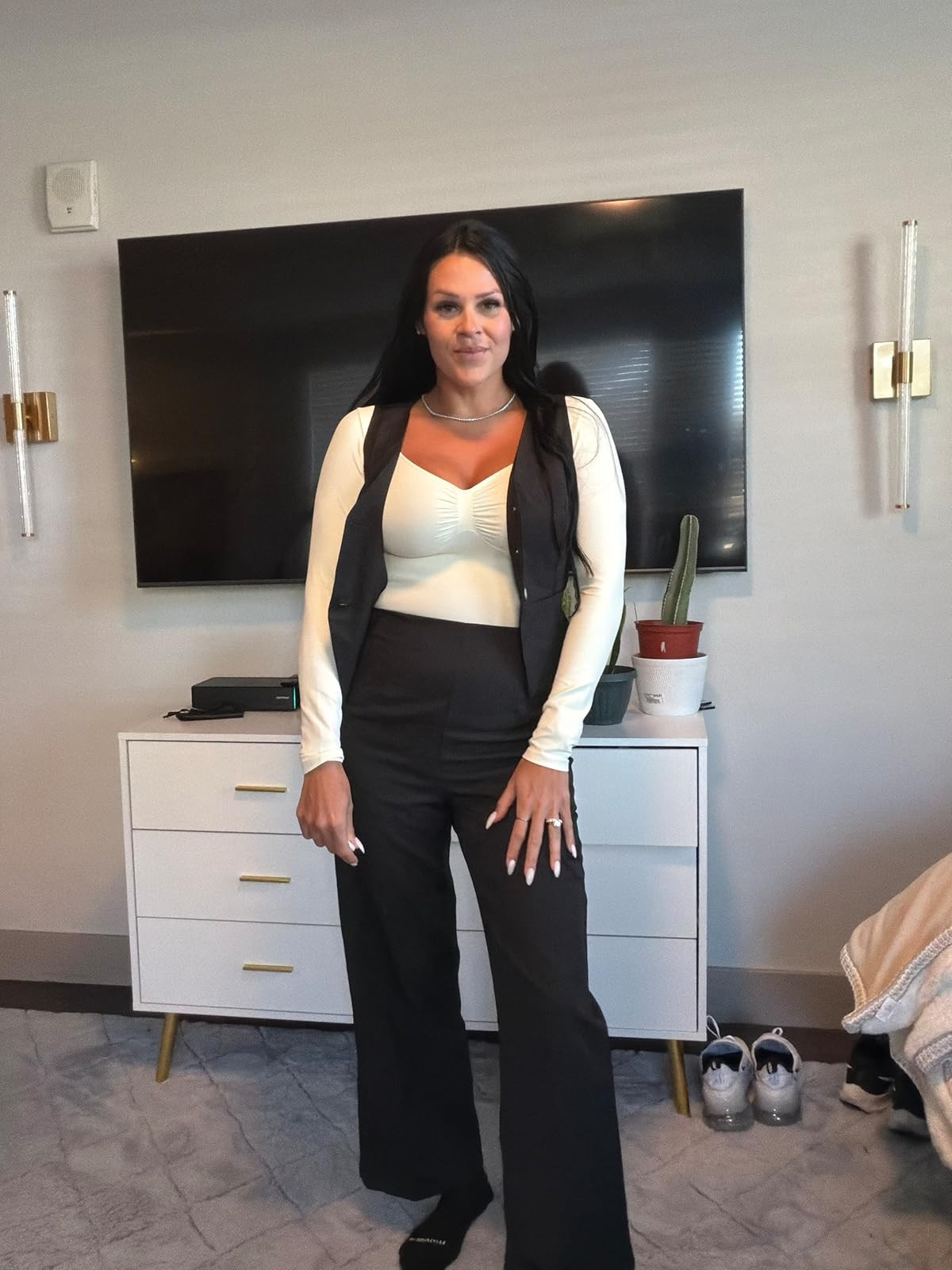 Elevate your professional wardrobe with this chic two-piece business casual set. Featuring a button-up V-neck vest and matching tailored pants, it is the perfect ensemble for the office or a sophisticated lunch date. Tap to shop this versatile suit set! #BusinessCasual #SuitSet #WorkWearStyle 

 #LTKdayinmylife #LTKootd #LTKSaleAlert