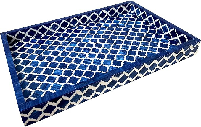 Collectibles Buy Bone Moorish Moroccan Inlay Tray Handmade Damask Blue & White All Purpose Servin... | Amazon (US)