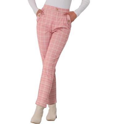 INSPIRE CHIC Women's Vintage Tartan Plaid Elastic Waist Straight Long Trousers Pants Medium Pink | Target
