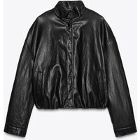 Zara - High Collar Faux Leather Bomber Jacket - Women - Black - Women | Zara US