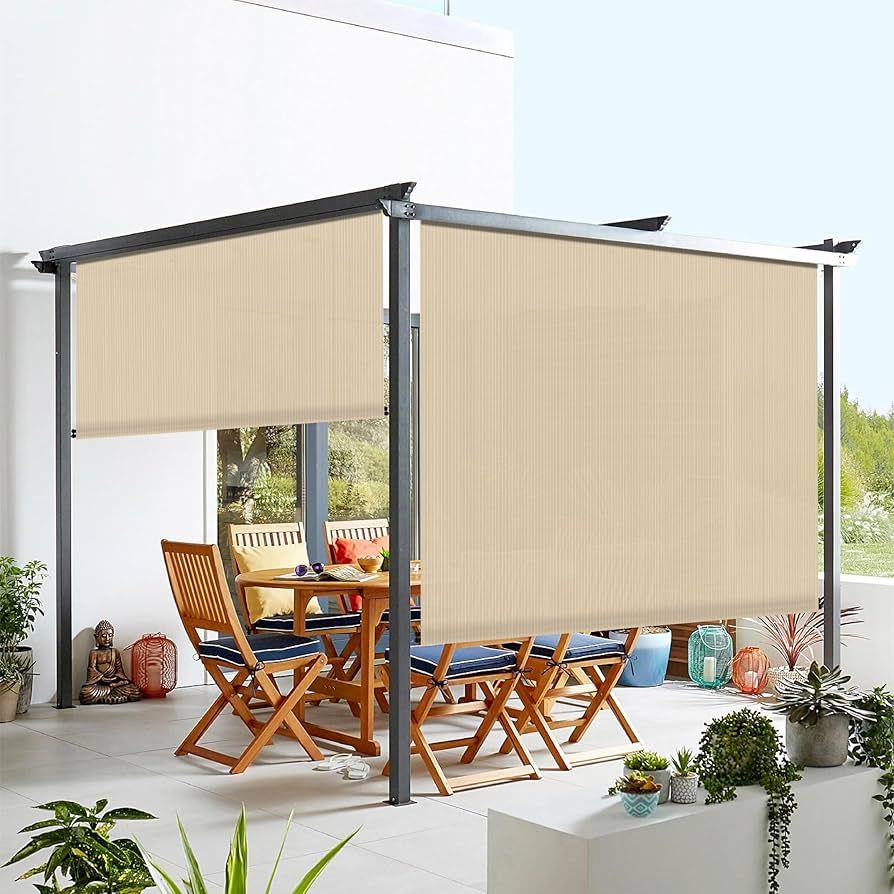 Outdoor Shade Blinds Patio Roll Up Blackout Shades Exterior Roller Privacy Screen for Pergola Bal... | Amazon (US)