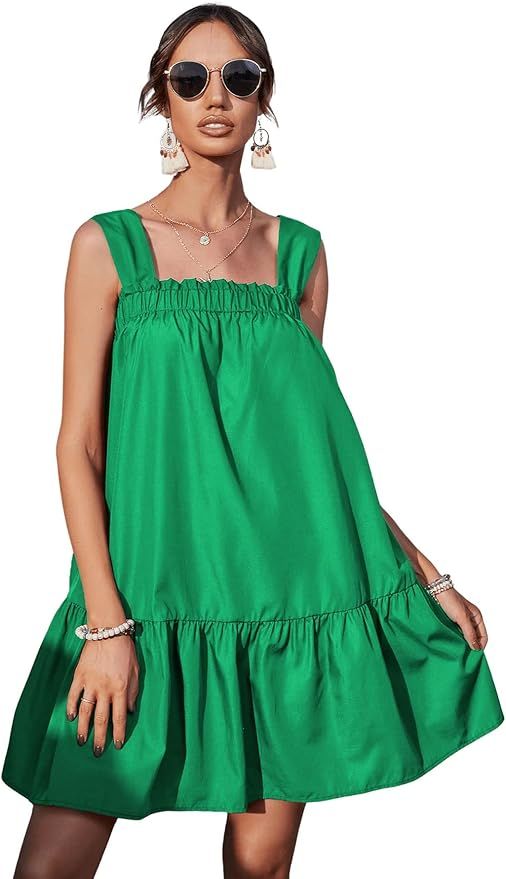 Floerns Women's Casual Sleeveless Knot Straps Ruffle Hem Tunic Short Dress | Amazon (US)