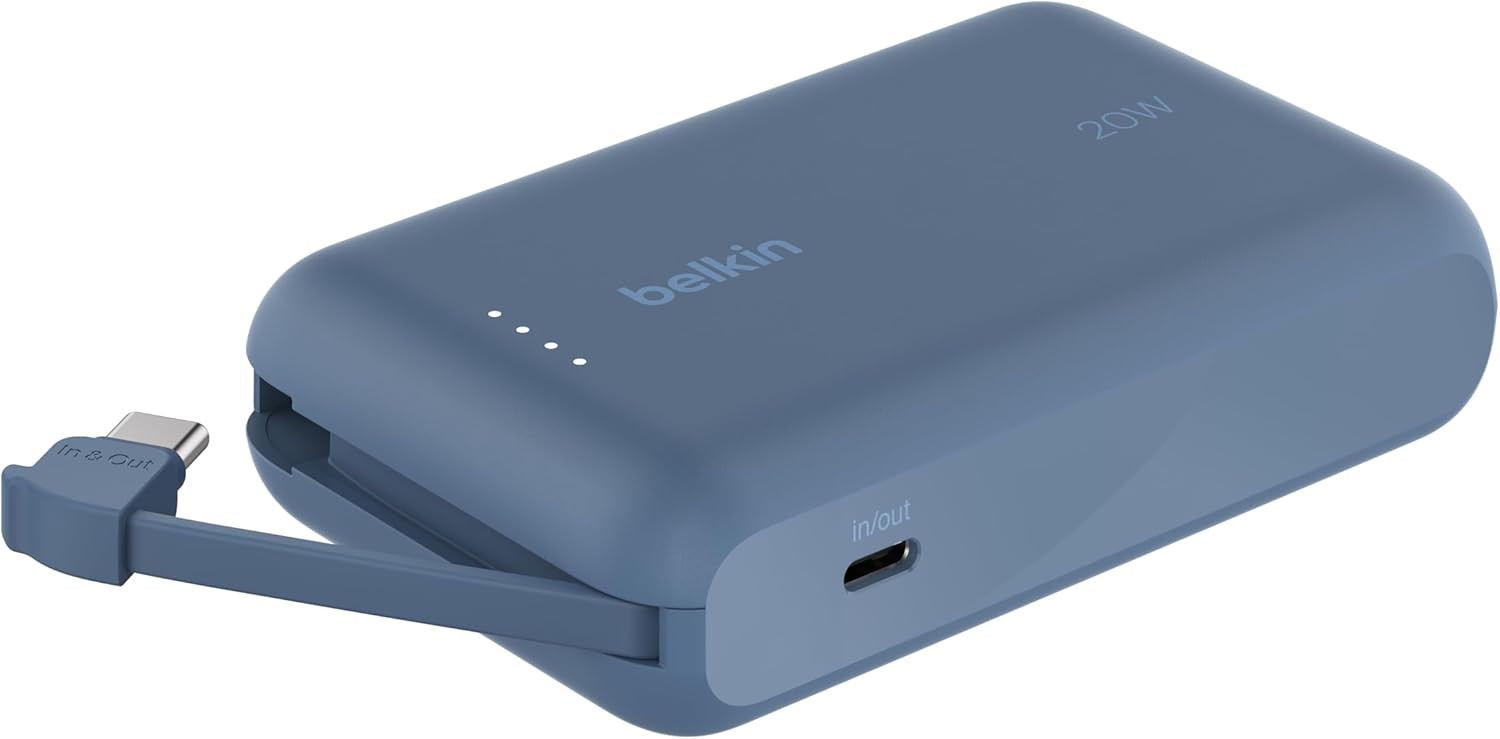 Belkin BoostCharge power bank 10000mAh, portable power bank with integrated cable PD 20W, fast ch... | Amazon (UK)