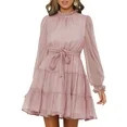 Asvivid Women's Mini Dress Casual Long Sleeve Drawstring Tiered Dress A Line Chiffon Flowy Swing ... | Walmart (US)