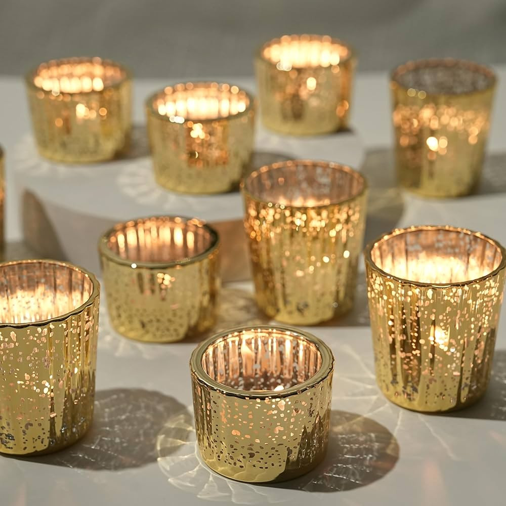 Gold Votive Candle Holders Set of 10Pcs, Gold Glass Candle Holder for Wedding Centerpiece Table, ... | Amazon (US)