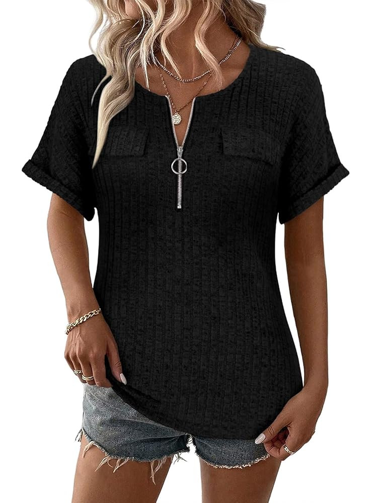 Viracy Womens Top Dressy Casual Short Sleeve Blouses V Neck Shirts 2025 Trendy Summer Fashion Loo... | Amazon (US)