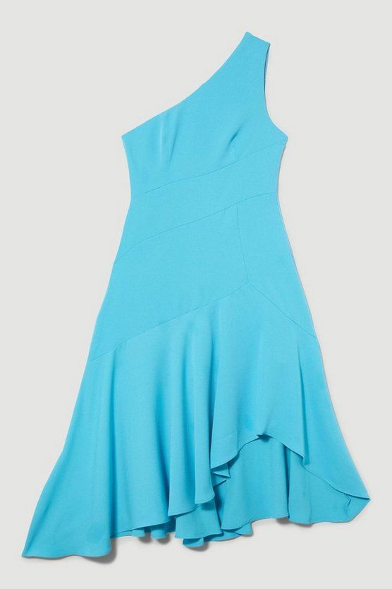 One Shoulder Soft Tailored High Low Midi Dress | Karen Millen US