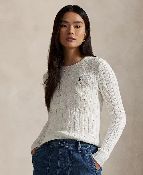 Women's Cable-Knit Cotton Crewneck Sweater | Macy's
