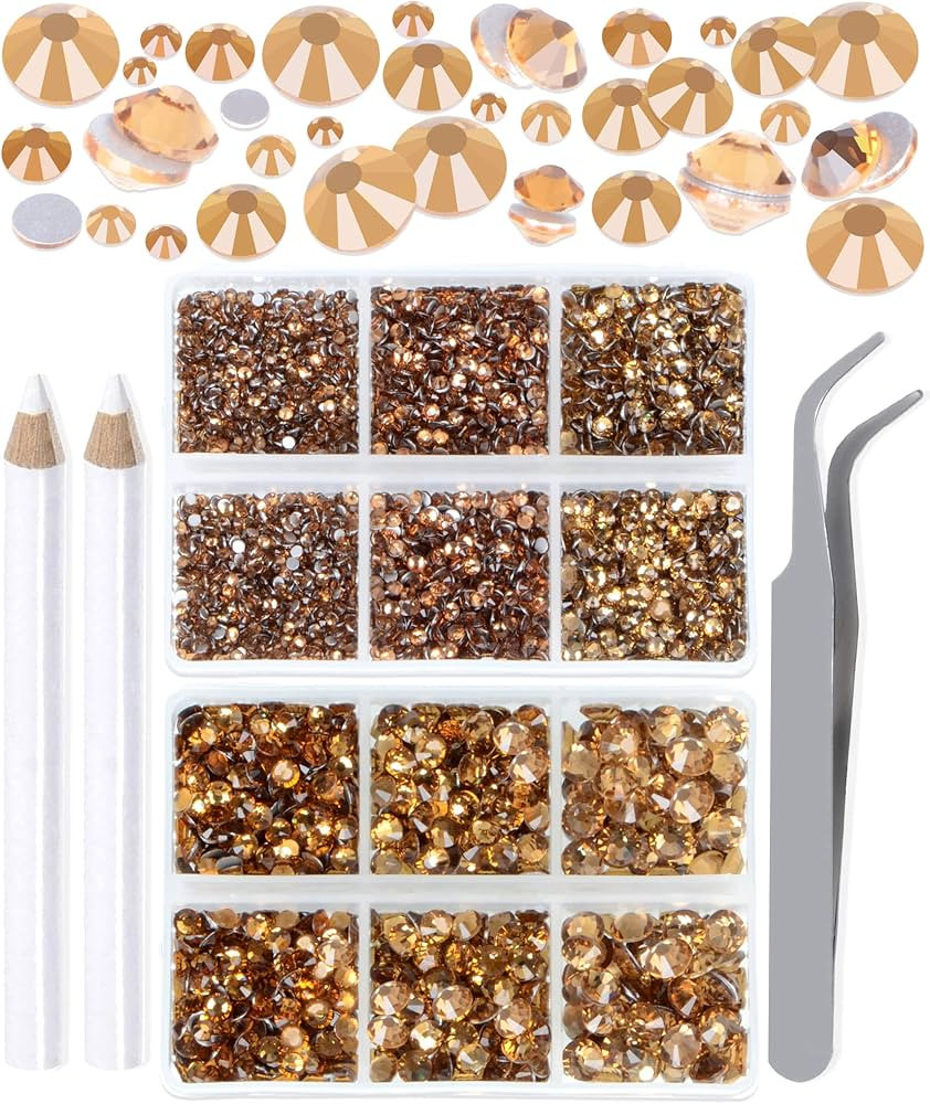 LPBeads 6000 Pieces Lt Topaz Non Hotfix Rhinestones 6 Sizes Round Crystal Glass Flat Back Rhinest... | Amazon (US)